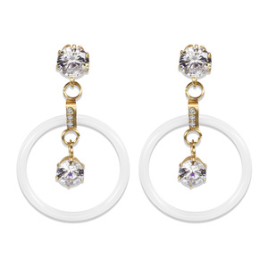 Crystal Drop <b>Earrings</b> 24mm Hollow Ceramic Zircon Inlaid Geometric <b>Stud</b> Stainless Steel For Women Everyday Wear - Product Image 2