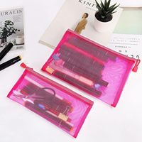 Pochette à fermeture éclair en maille, trousse à crayons en nylon transparente, sac à maquillage portable, sac à documents en plastique pour fournitures de bureau et scolaires