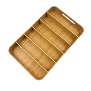 Boîte de rangement en bambou rectangulaire avec compartiments pour l'organisation des condiments et des aliments de cuisine - Product Image 1