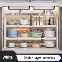 Étagère de rangement sous évier à double niveau, 8 panneaux extensibles, organisateur de placard de cuisine, étagère réglable, économiseur d'espace, métal noir