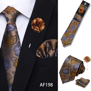 Men's Slim 7.5cm Polyester Microfiber <strong>Tie</strong> <strong>and</strong> Pocket Square Brooch Pin Black <strong>Green</strong> Orange Paisley Pocket Square Set for Men - Product Image 5