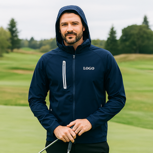 Veste coupe-vent softshell à double fermeture éclair pour hommes à séchage rapide pour le golf et la course à pied col montant avec logo avant Position - Product Image 3