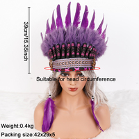 Serre-tête ajustable en plumes naturelles, fait main, style indien, accessoire de costume pour fête à thème et scène