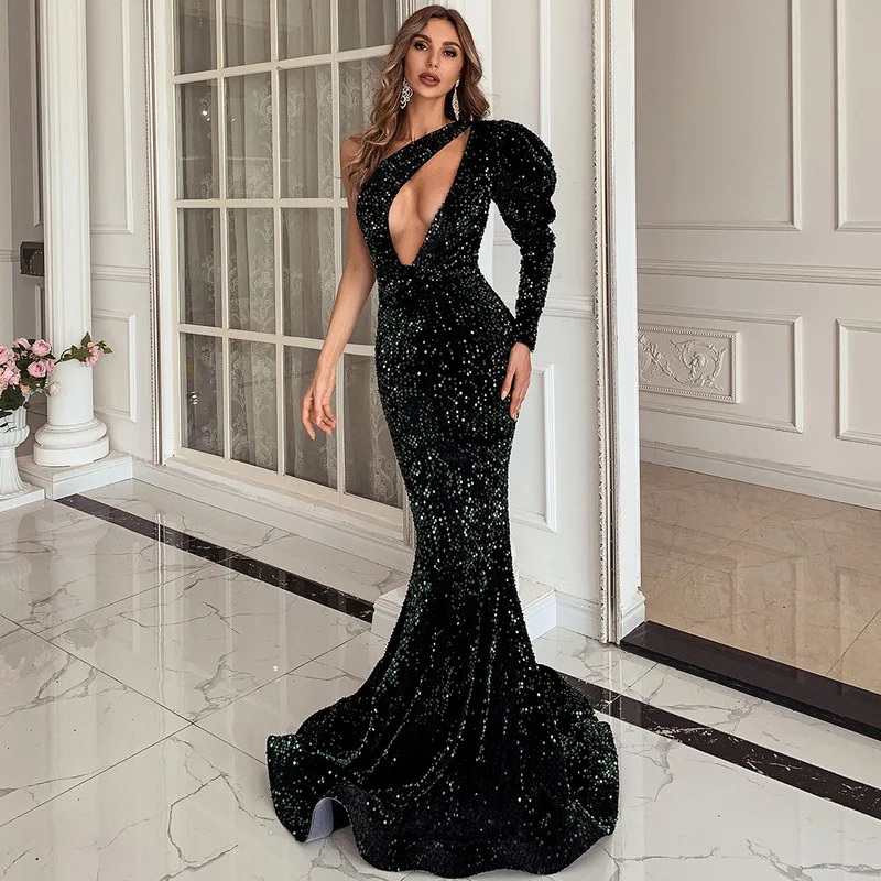 tail cut party wear dresses Luxury Classic elegant sexy high cut fork tail dress long slit evening party gown- Lios S