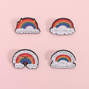 Wish New Personality Cute Rainbow Series Broche gravée en métal Creative Cartoon Humorous Satirical English Citations - Product Image 3