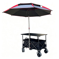 Remorque de camping tout-terrain portable et pliable, chariot de courses d'extérieur avec conception à quatre roues larges et pare-soleil amovible