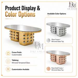Mesa de Banquete Ovalada de Lujo con Espejo de Acero Inoxidable Dorado y Base Decorativa con Pedestal Tachonado para Eventos y Bodas - Product Image 5
