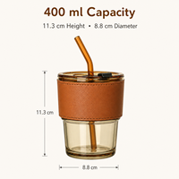 Gobelet en verre personnalisé de 400 ml avec manchon en bambou, couvercle et paille pour café glacé, thé, jus, maison, bureau, voyage, plusieurs couleurs
