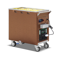 Chariot chauffe-plats professionnel en acier inoxydable doré rose, chariot vapeur électrique commercial avec batterie intégrée