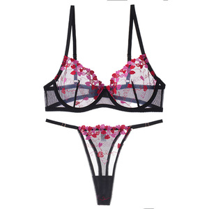 Nuovo Design donna Sexy Bralette Set XL tentazione rosa pizzo trasparente biancheria intima con ricamo decorazione Lingerie - Product Image 1