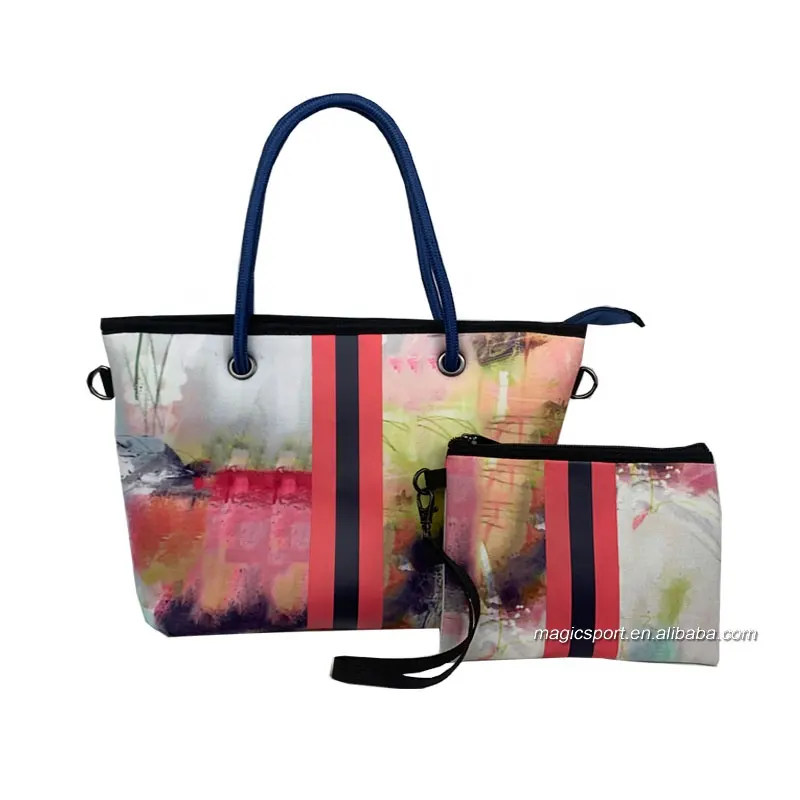 Portable Neoprene Shopping Bag Small Sand Proof Towel Custom Made Tie Dye Neoprene Bags Women Handbags Female