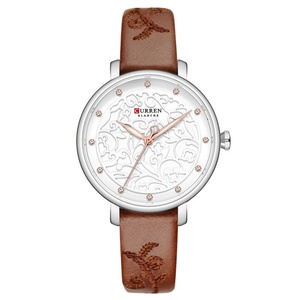 Montre pour femme avec logo personnalisé, design 9046, cadran en verre creux ultra-fin, étanche, quartz, bracelet en cuir, montre-bracelet pour étudiants - Product Image 4