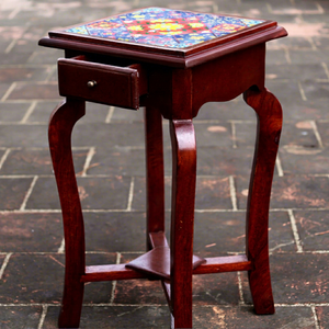 Vintage <b>Wooden</b> Tile Pattern Side <b>Table</b> Stool One Drawer Storage Lamp Vase Stand <b>Small</b> Space Coffee <b>Table</b> Farmhouse Bedroom - Product Image 1