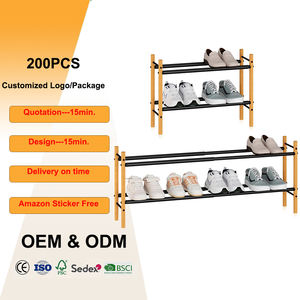 Range-chaussures simple en bambou, portable, empilable, à double niveau, avec structure métallique détachable, multifonctionnel, pour salon - Product Image 1