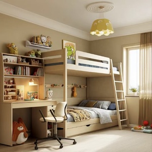Letto a Castello per Bambini in Legno Massello su Misura con Scrivania, Arredamento Multifunzionale <span class=keywords><strong>Salvaspazio</strong></span> per Camera da Letto dei Bambini - Product Image 2