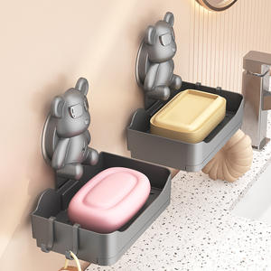 Porte-savon mural rectangulaire en plastique à ventouse, design familial et ludique, avec égouttoir intégré, pour rangement de salle de bain - Product Image 3