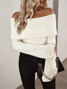 Maglione da donna Slim Fit con risvolto monospalla di alta qualità in tinta unita Pullover bianco di base Sexy maglione lavorato a <span class=keywords><strong>maglia</strong></span> da donna - Product Image 3