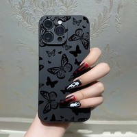 Papillon noir impression bord droit Silicone TPU housse de téléphone portable pour Iphone 7 8 X Xr Xs 11 12 13 14 15 16 17 Pro Max