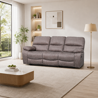 Canapé inclinable manuel 3 places moderne en tissu gris avec accoudoirs rembourrés et structure en bois pour salon - Vente en gros