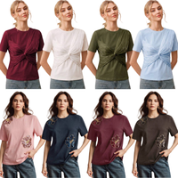 T-shirt tendance pour femme, T-shirt à manches courtes pour femme, T-shirt à col asymétrique pour femme, Blouses pour femme