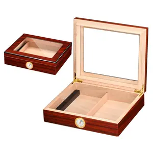 Portatile legno di cedro sigaro Humidor di grande capacità di stoccaggio sigaro scatola da viaggio cassa con coperchio in vetro e igrometro