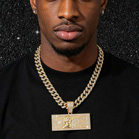 Collier tendance hip-hop avec chaîne cubaine entièrement sertie de strass et pendentif billet de banque pour hommes et femmes, bijoux de mode streetwear