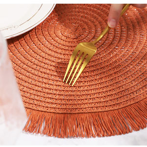 Meilleures ventes de sets de table décoratifs en papier tressé à bordure dentelle et pompons, résistants à la chaleur, anti-brûlure, couleur unie, écologiques - Product Image 5