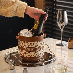 Cubo de hielo retro de cerámica, de gran capacidad, con asas, cubo de cerveza aislado y engrosado, perfecto para fiestas y para crear un ambiente especial. - Product Image 2
