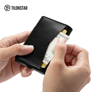 TILONSTAR TG305 Premium cuero aluminio negocios viaje crédito RFID bloqueo Pop Up tarjetero - Product Image 6
