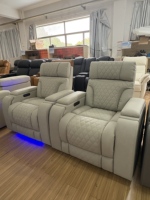 Moderno Conjunto de Sofás Reclinables Eléctricos de 3 Plazas en Cuero Genuino para Sala de Cine VIP