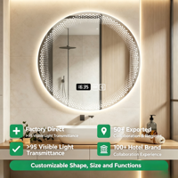 Miroir intelligent multifonctionnel à intensité variable avec affichage de l'heure pour salles de bain d'hôtels et villas