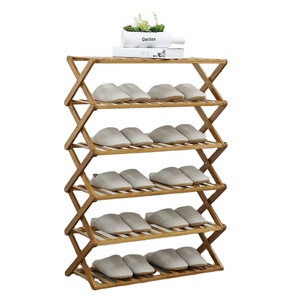 Storage Cabinet Home Storage Floor Shoe Rack 6 Tier Wood Folding Cabinet