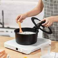 Ensemble de casseroles en céramique granit antiadhésif moderne de 7 pièces, directement de l'usine, poignées en silicone, compatible induction, comprend une poêle et un grill