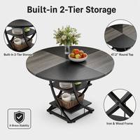Table de salle à manger ronde moderne pour salon, 47 pouces, avec étagère de rangement à 2 niveaux et base en métal sur piétement, table centrale pour Plaza Outlet