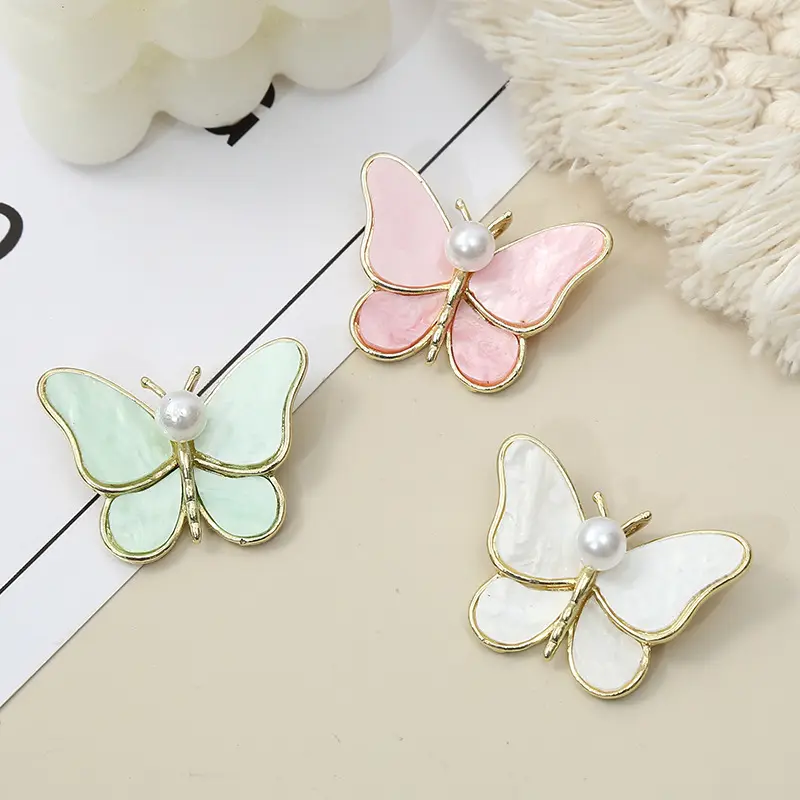Metal plating Animal Pin Korean Pearl butterfly brooch Pink Color brooches