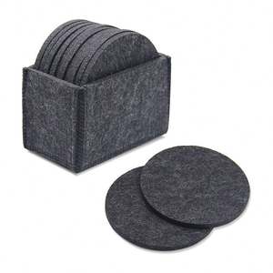 Colorful 3mm Thick Eco-Friendly Laser Cut Polyester Felt <b>Round</b> Square Coasters with Holder Shaped <b>Placemats</b> for Wholesale Use - Product Image 1