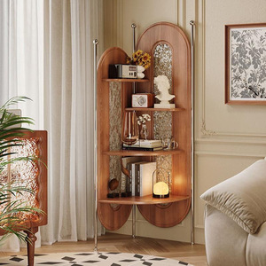 Vintage Scandinavian Style Corner <b>Solid</b> <b>Wood</b> <b>Bookcase</b> Triangular Retro Space Saving For Home Small Apartment Bedroom - Product Image 1