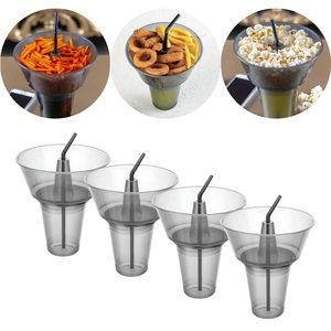 Gobelets à collation bon marché Tasses à boisson et collation en plastique réutilisables avec pailles Gobelet de stade avec bol supérieur pour frites et coca - Product Image 2