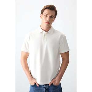 Polo Off White para hombre, manga corta, algodón Oxford, transpirable, corte oversize, básico 88381 - Product Image 3
