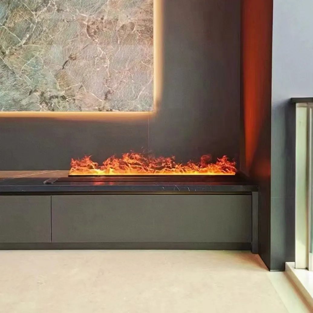 Cheminées autoportantes à vapeur d'eau 3D, style décoratif en acier inoxydable de 750mm, foyer à flamme LED pour l'intérieur