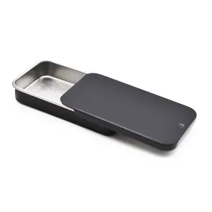 Kotak timah logam portabel penyimpanan Mint kosmetik persegi panjang hitam dengan tutup berengsel