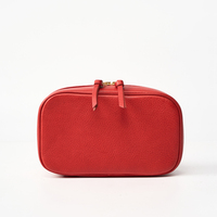 Étui de luxe en cuir véritable avec fermeture éclair, léger, vintage, couleur unie, coque rigide pour organiseur d'accordéon, trousse de maquillage en gros