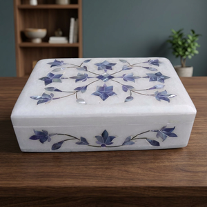 Caja de Joyería Rectangular de Mármol Multicolor Grabada, Fabricada en India, con Incrustaciones de Madreperla, Diseño Exclusivo, Decoración de Mesa de Lujo - Product Image 3
