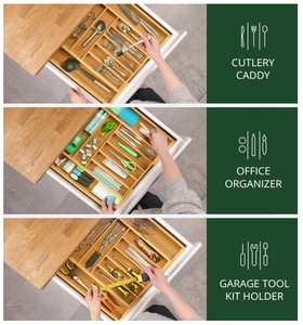 Organizador de cajones de cocina de bambú de lujo WOOD - Organizador de cubiertos, soporte para utensilios, bandeja para cubiertos, divisores de cajones para cubiertos - Product Image 6
