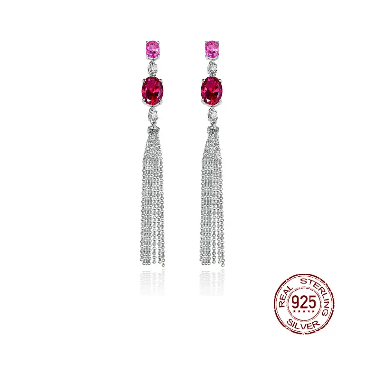 S925 argento geometrico intarsiato rosa rosso e zaffiro 8*11 orecchini rubino con diamanti ad alto tenore di carbonio