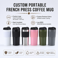 Mug Kopi French Press Stainless Steel 304 Logo Kustom, Tumbler Dinding Ganda Vakum Terisolasi, Tutup Lipat Anti Bocor, Bebas BPA, Grosir