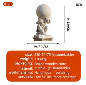 Estatua de Atlas del Antiguo Romano Hércules, en Mármol Natural BSA, Escultura del Dios Titán Atlas Sosteniendo el Globo Terráqueo para Plazas y Parques al Aire Libre - Product Image 2