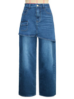 Vêtements pour femmes transfrontaliers, style rétro américain, faux jean deux pièces à jambes larges pour femmes, taille haute amincissante