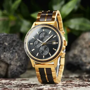 Top Brand Luxury Men's Wristwatch High-Grade Custom Quartz Watch Chronograph 5mm Thickness Wooden Band Dropshipping Friendly