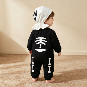 Vêtements en gros pour bébés garçons et filles, tenues de fête à thème tête de mort mignonnes, barboteuses en coton personnalisées, vêtements pour nouveau-nés avec chapeaux fantômes - Product Image 3